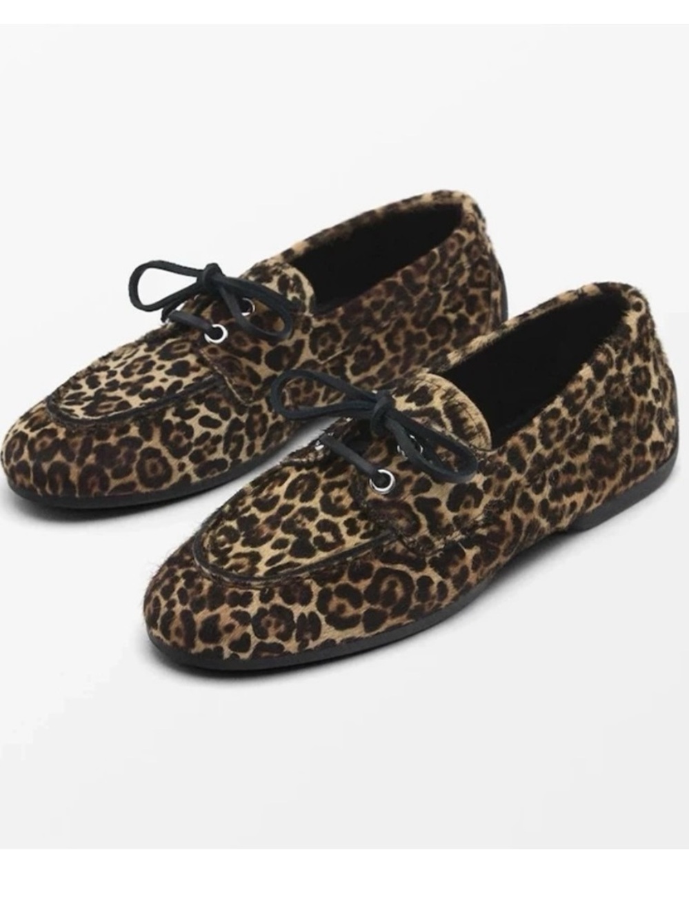 Massimo Dutti Leopard Ponyhair Boat shoes Driving Loafers - Brown size 7